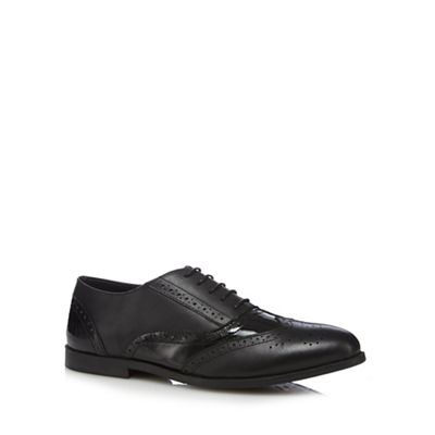 Black mixed leather brogue school shoes